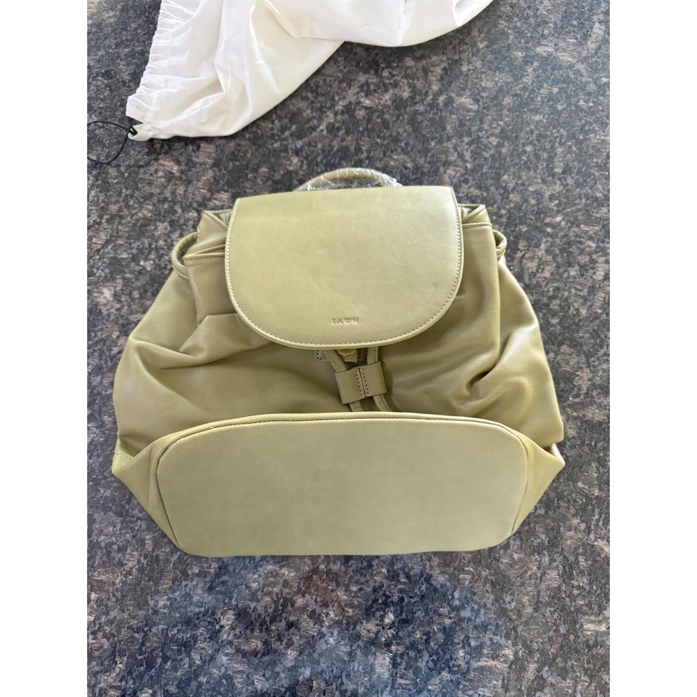 Fawn Design Mini Backpack Sage Green Vegan Leather Drawstring Flap Bag‎ NWT